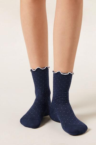 Navy Micro Polka Dot Cotton Socks, 5501_462D, large image number 0