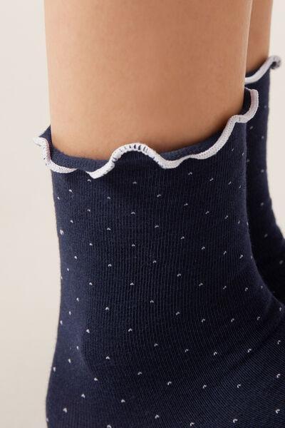 Navy Micro Polka Dot Cotton Socks, 5501_462D, large image number 2