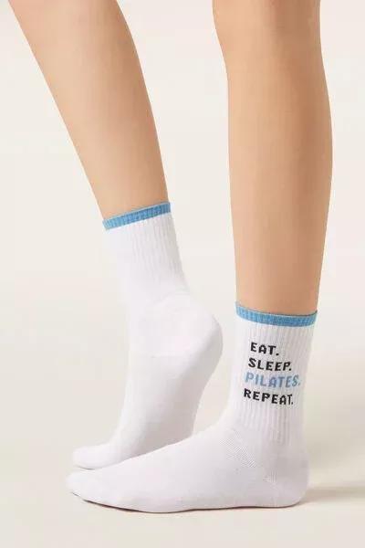 White Wellness Text Cotton Socks, 5501_638D, large image number 0