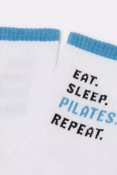 White Wellness Text Cotton Socks, 5501_638D, large image number 1