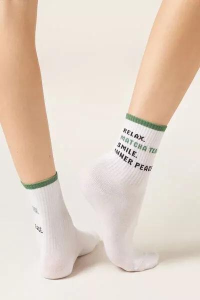 White Wellness Text Cotton Socks, 5501_640D, large image number 0
