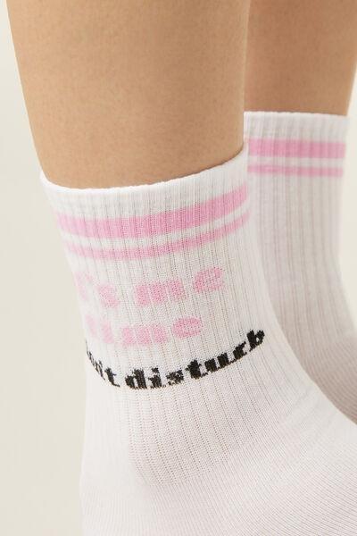 White Wellness Text Cotton Socks, 5501_641D, large image number 2