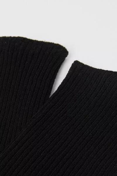 Black Ribbed Cotton Socks, 5501_460D, medium