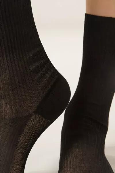 Black Ribbed Cotton Socks, 5501_460D, large image number 2