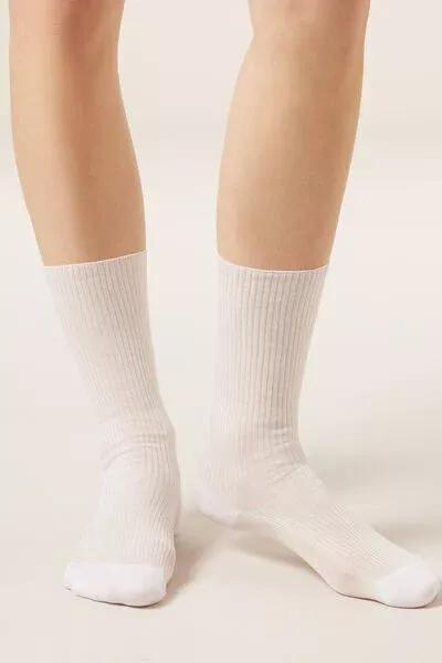 White Ribbed Cotton Socks, 5501_9197, medium