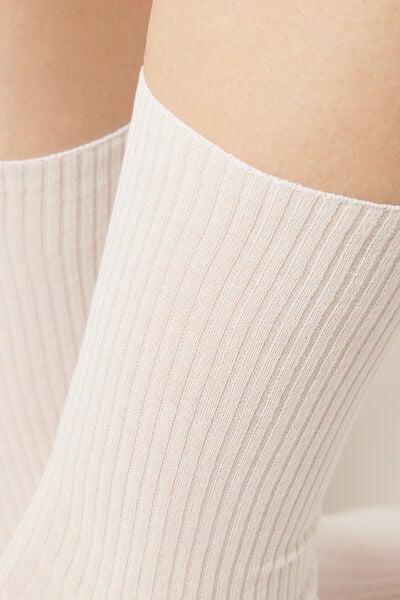 White Ribbed Cotton Socks, 5501_9197, medium