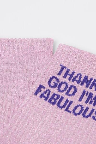 Pink Glitter Text Socks, 5501_651D, large image number 1