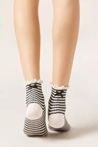 Cream/Black Striped Cotton Socks, 5501_656D, medium