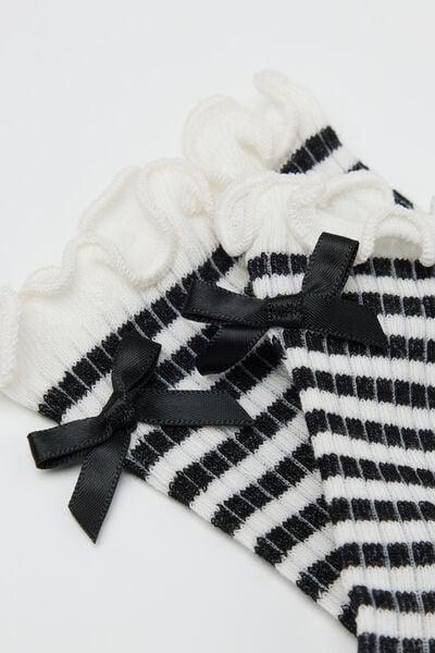Cream/Black Striped Cotton Socks, 5501_656D, large image number 1