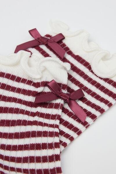 Cream/Red Striped Bow Detail Socks, 5501_658D, large image number 2
