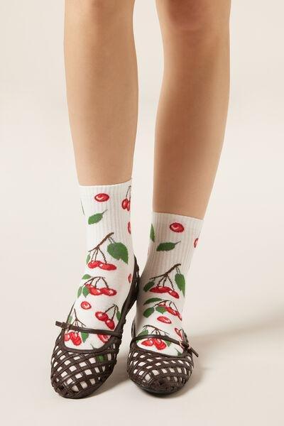 Cream Food-Patterned Cotton Socks, 5501_659D, medium