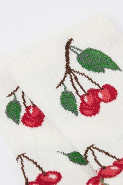 Cream Food-Patterned Cotton Socks, 5501_659D, medium