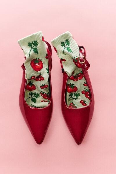 Green Food-Patterned Cotton Socks, 5501_660D, large image number 0