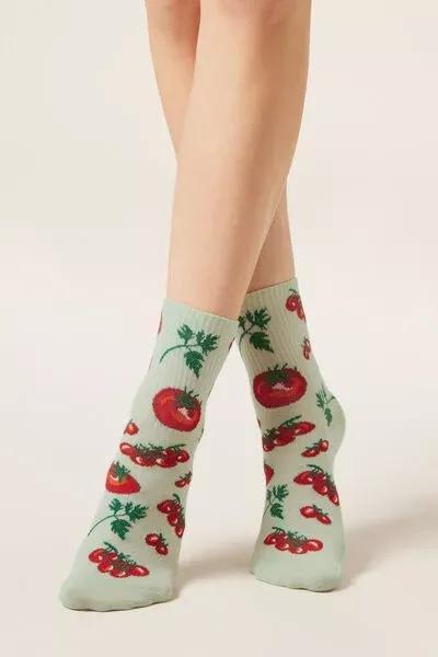 Green Food-Patterned Cotton Socks, 5501_660D, large image number 1