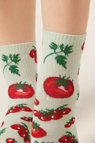 Green Food-Patterned Cotton Socks, 5501_660D, large image number 3