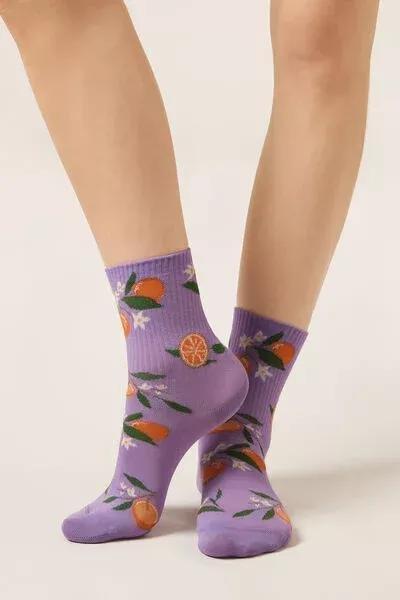 Lilac Food-Patterned Cotton Socks, 5501_661D, large image number 1