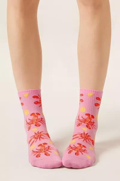 Pink Food-Patterned Cotton Socks, 5501_662D, large image number 1