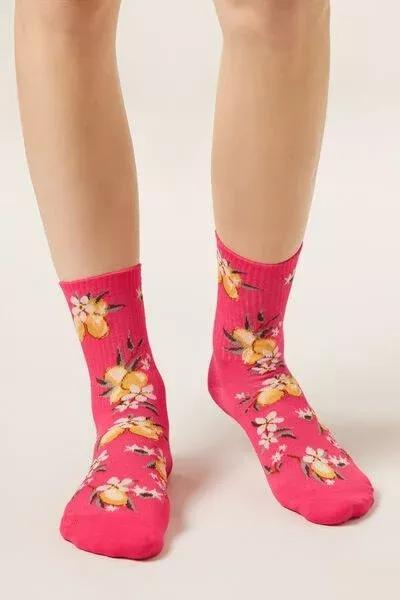 Pink Food-Patterned Cotton Socks, 5501_663D, large image number 0