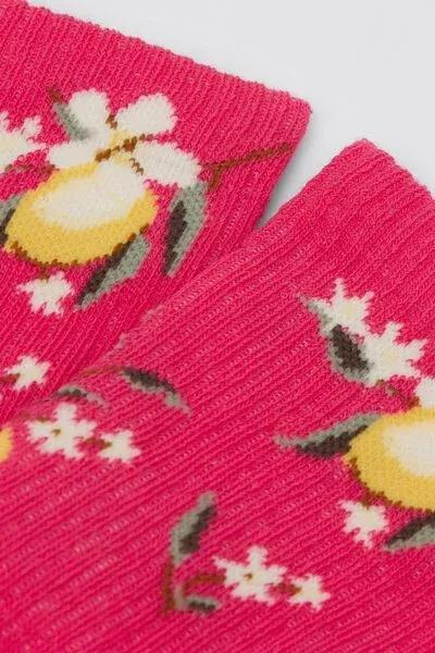 Pink Food-Patterned Cotton Socks, 5501_663D, large image number 1