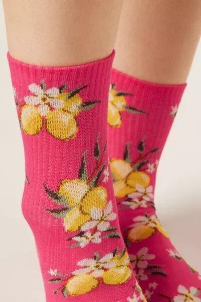 Pink Food-Patterned Cotton Socks, 5501_663D, large image number 2
