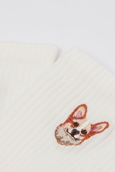 White Embroidered Cotton Socks, 5501_664D, medium