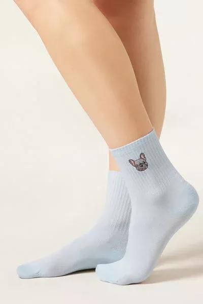 Blue Embroidered Cotton Socks, 5501_665D, large image number 0