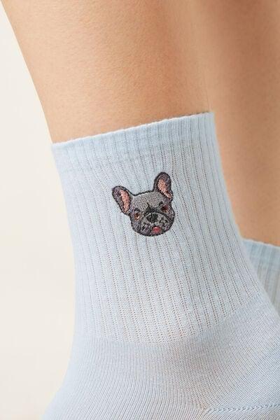 Blue Embroidered Cotton Socks, 5501_665D, large image number 2