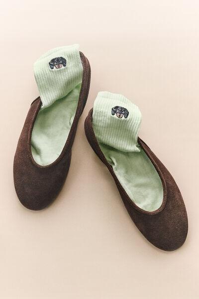 Green Embroidered Cotton Socks, 5501_666D, large image number 0