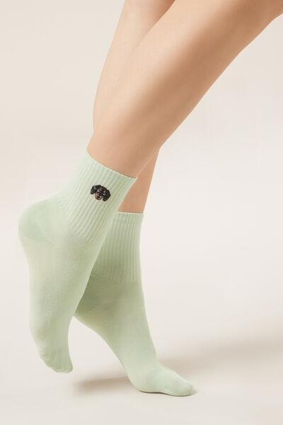 Green Embroidered Cotton Socks, 5501_666D, large image number 1