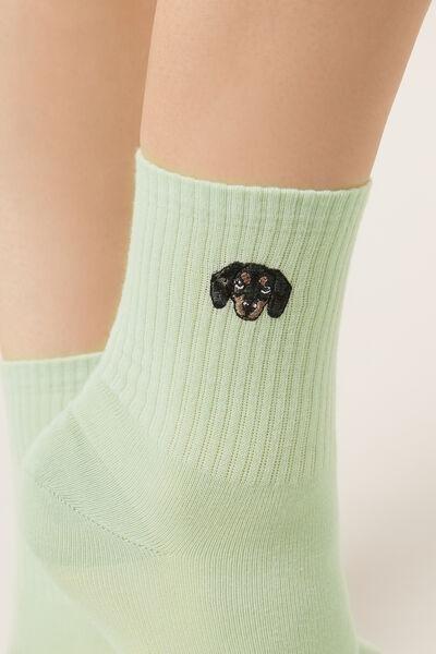 Green Embroidered Cotton Socks, 5501_666D, large image number 3