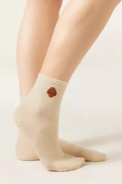 Yellow Embroidered Cotton Socks, 5501_667D, medium