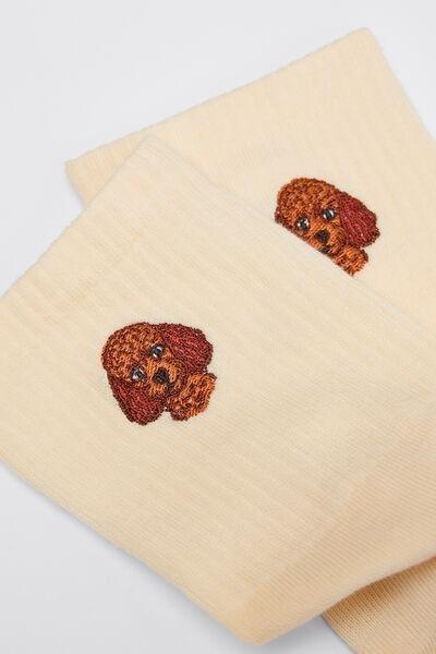 Yellow Embroidered Cotton Socks, 5501_667D, large image number 2