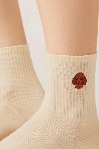 Yellow Embroidered Cotton Socks, 5501_667D, large image number 3