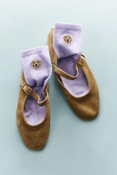 Lilac Embroidered Cotton Socks, 5501_668D, large image number 1