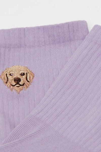 Lilac Embroidered Cotton Socks, 5501_668D, large image number 2
