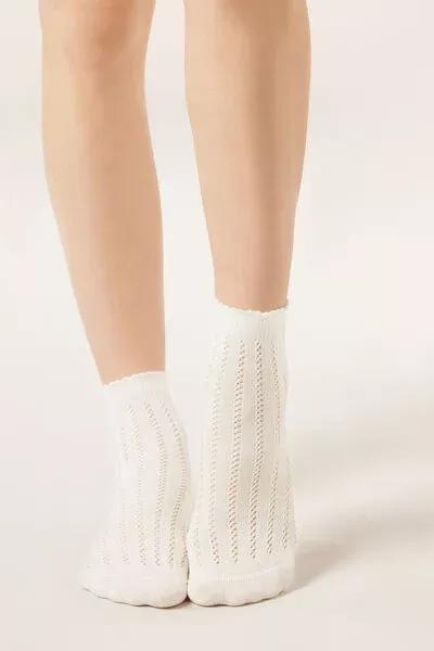 Ivory Openwork Cotton Socks, 5501_163D, large image number 0