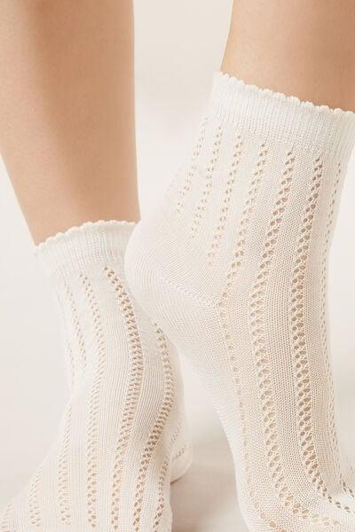 Ivory Openwork Cotton Socks, 5501_163D, large image number 2