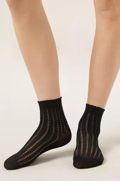 Black Openwork Cotton Socks, 5501_460D, medium