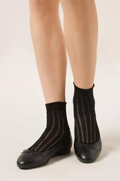 Black Openwork Cotton Socks, 5501_460D, large image number 1