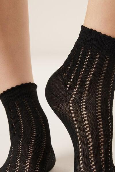 Black Openwork Cotton Socks, 5501_460D, large image number 3