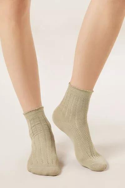 Green Openwork Cotton Socks, 5501_642D, large image number 0