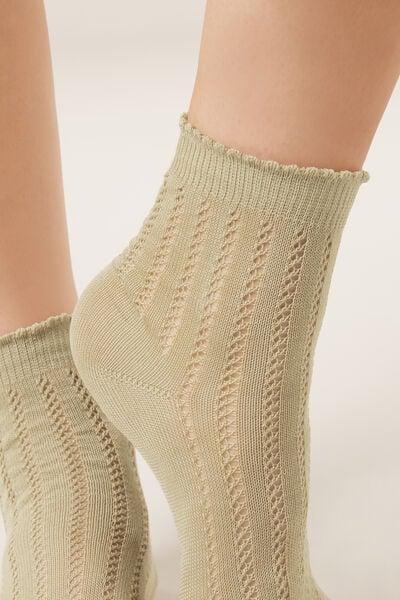 Green Openwork Cotton Socks, 5501_642D, large image number 2