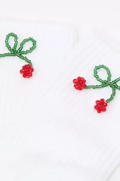 White Cherry Applique Cotton Socks, 5501_671D, large image number 2