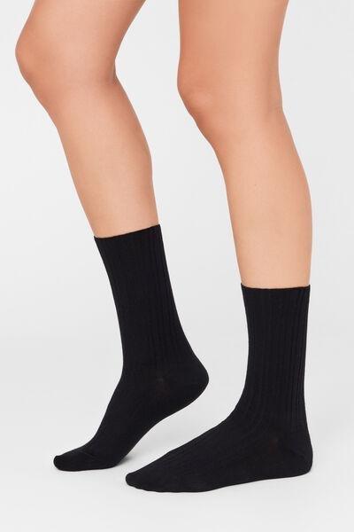 Black Irregular Ribbed Cotton Socks, 5501_711D, medium