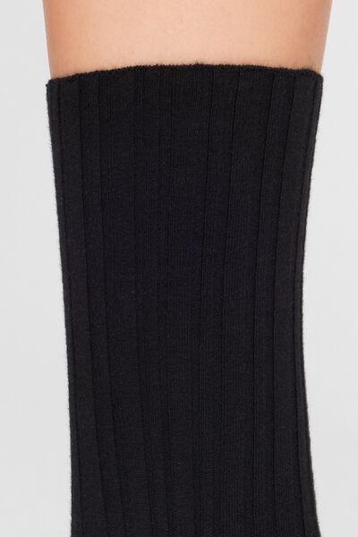 Black Irregular Ribbed Cotton Socks, 5501_711D, medium