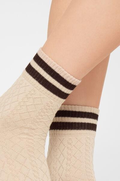 Beige Patterned Short Cotton Socks, 5501_713D, medium