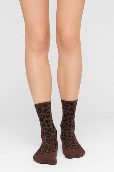 Brown Patterned Short Cotton Socks, 5501_730D, medium