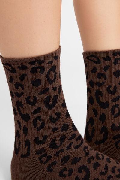 Brown Patterned Short Cotton Socks, 5501_730D, large image number 2