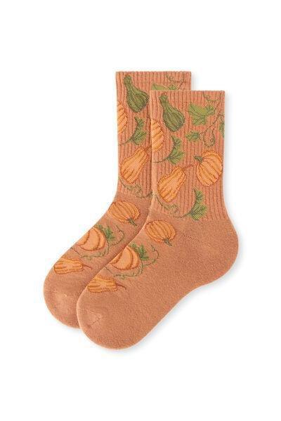 Orange / Brown Ribbed Short Cotton Socks, 5501_732D, large image number 0