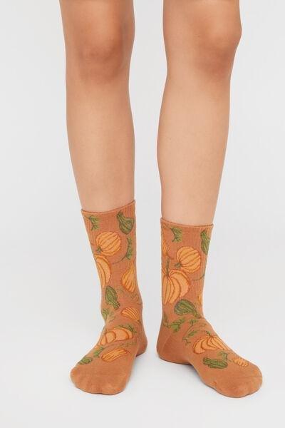 Orange / Brown Ribbed Short Cotton Socks, 5501_732D, large image number 1